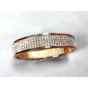 Rose Gold Tone Pave Rhinestone Clamper Bracelet ½" Wide Hinged Bangle